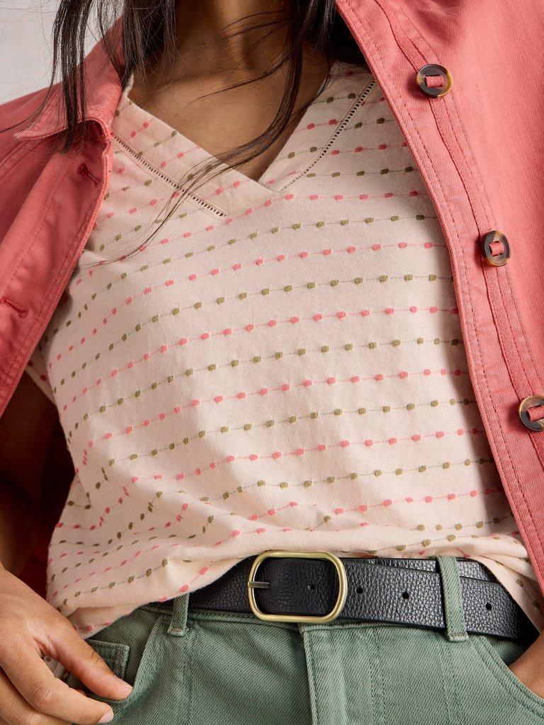 EMBROIDERED STRIPE TEE in IVORY MLT - LIFESTYLE