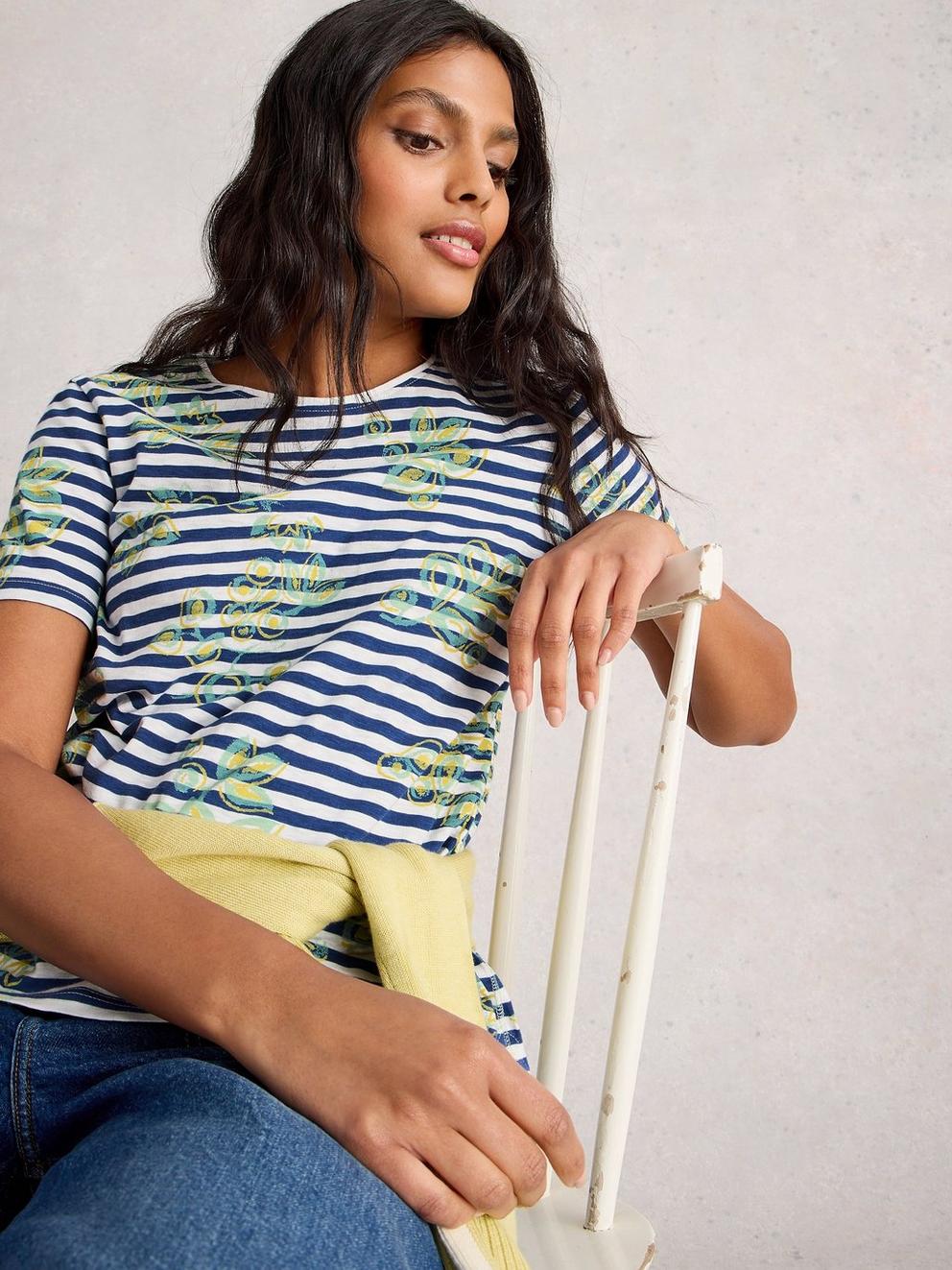 ABBIE CREW NECK SHORT SLEEVE TEE in BLUE MLT - LIFESTYLE