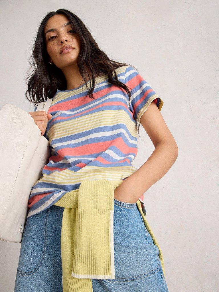 ABBIE STRIPED CREW NECK TEE in BLUE MLT - LIFESTYLE