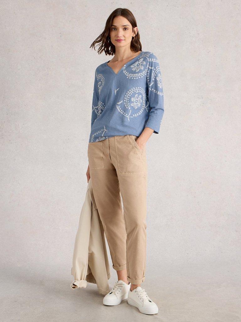 NELLY 34 SLEEVE TEE in BLUE PR - MODEL FRONT