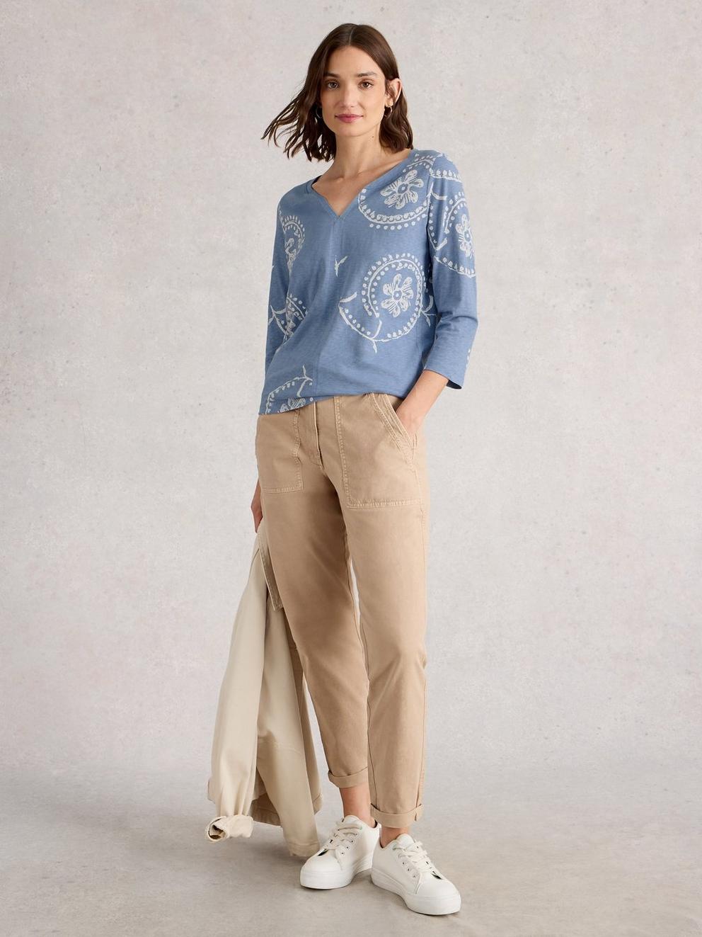 NELLY 34 SLEEVE TEE in BLUE PR - MODEL FRONT