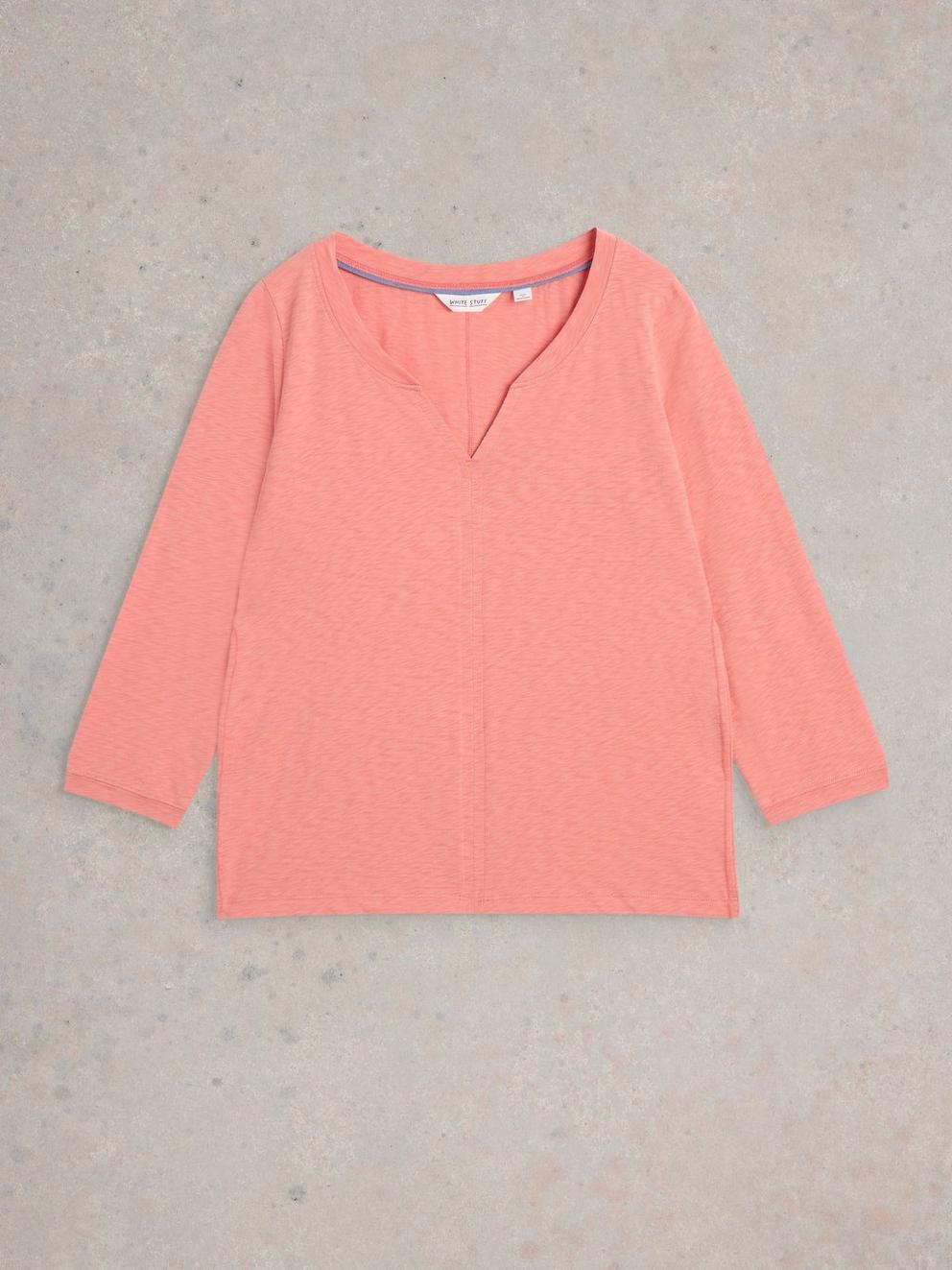 NELLY 34 SLEEVE TEE in MID CORAL - FLAT FRONT