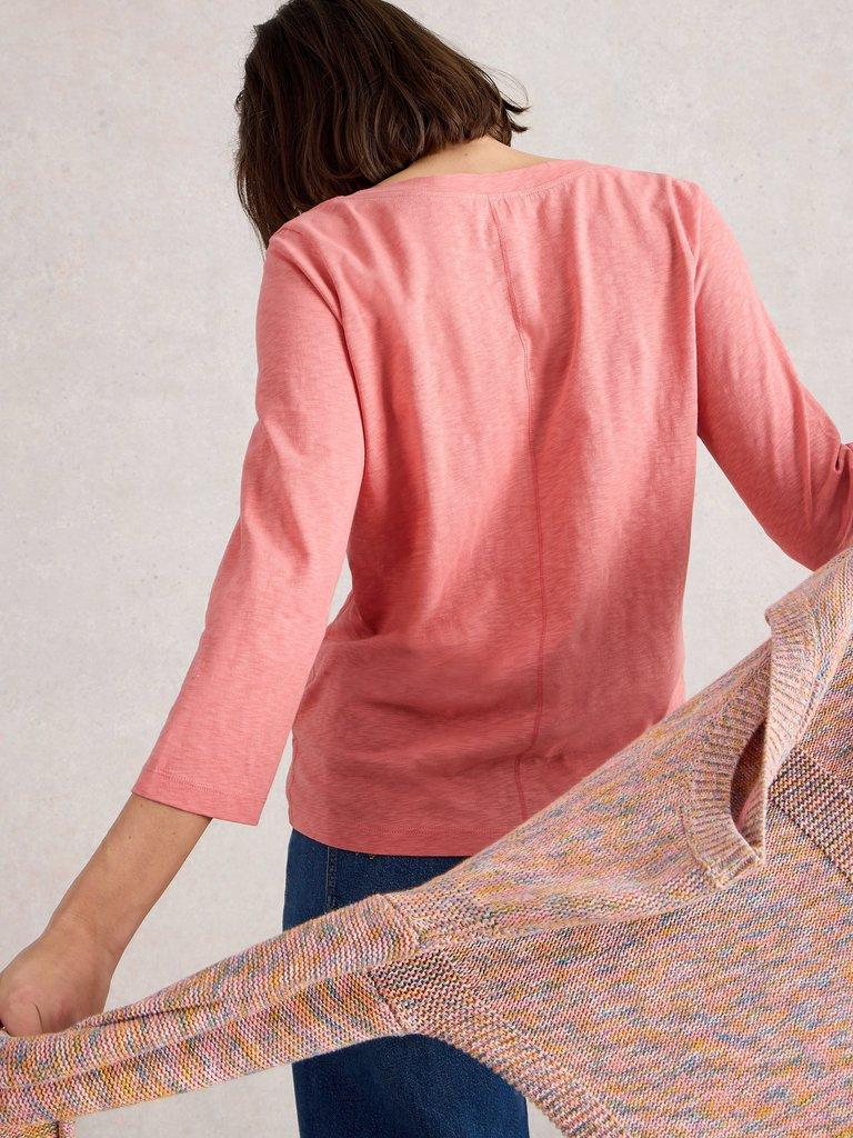 NELLY 34 SLEEVE TEE in MID CORAL - MODEL BACK