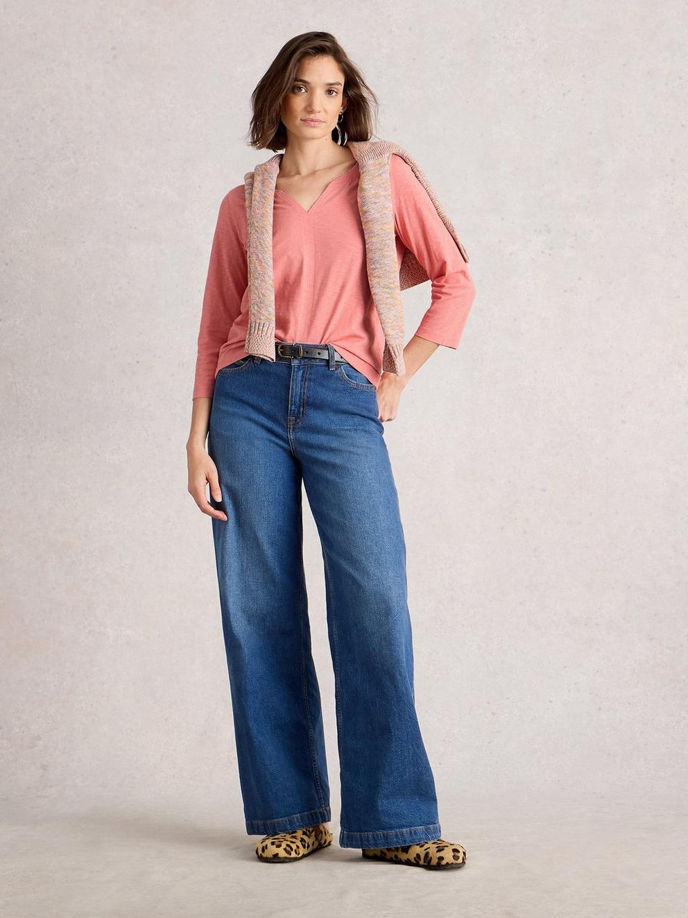 NELLY 34 SLEEVE TEE in MID CORAL - MODEL FRONT
