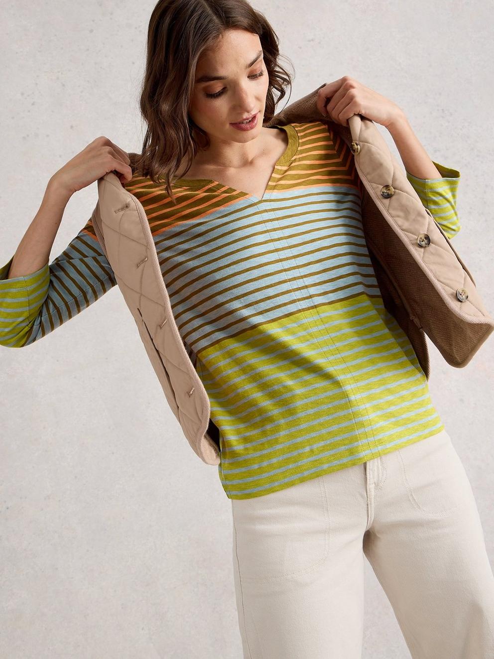 NELLY 34 STRIPE TEE in BLUE MLT - MODEL DETAIL
