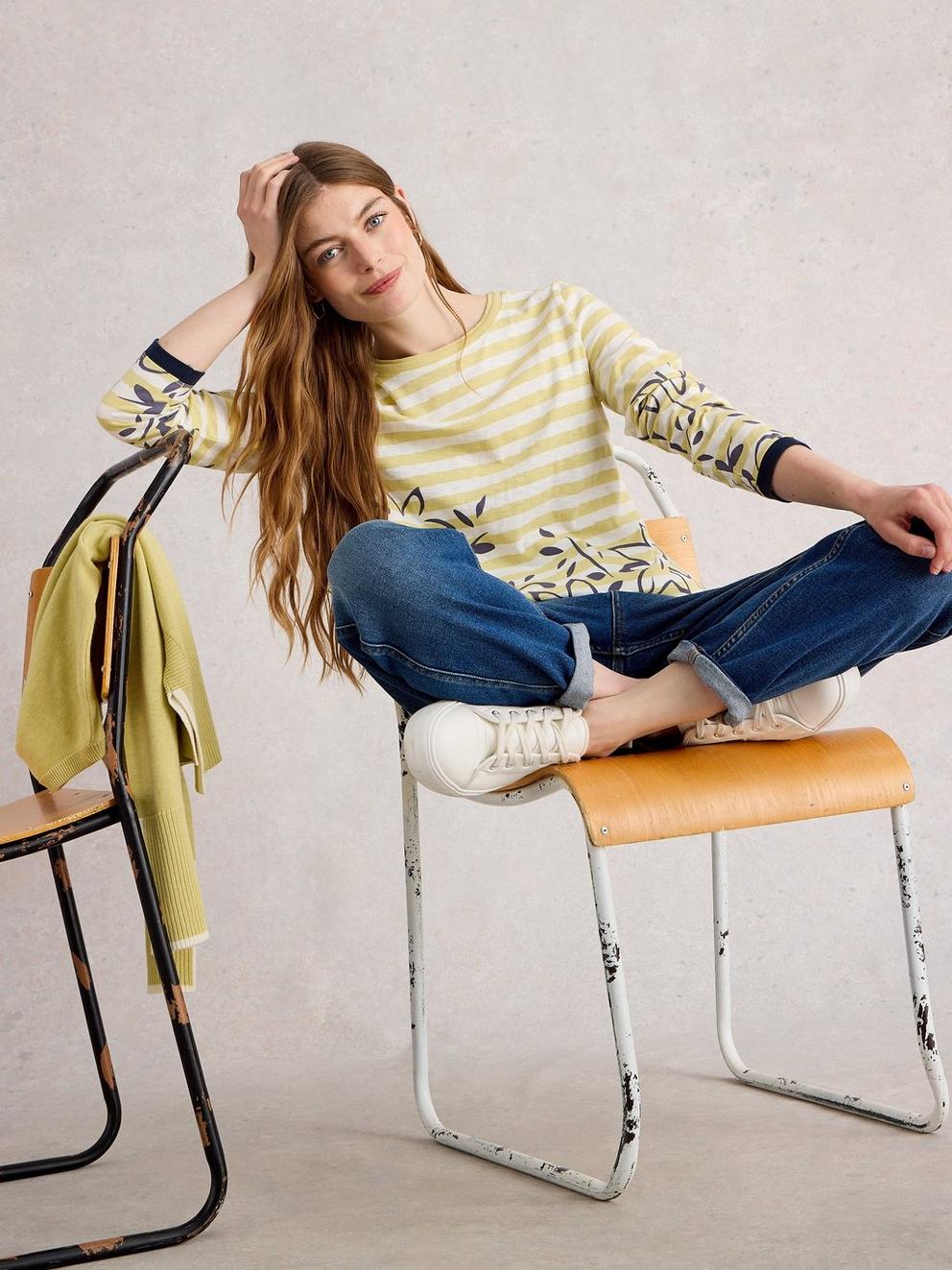 CLARA CREW NECK LONG SLEEVE TEE in CHART MLT - LIFESTYLE