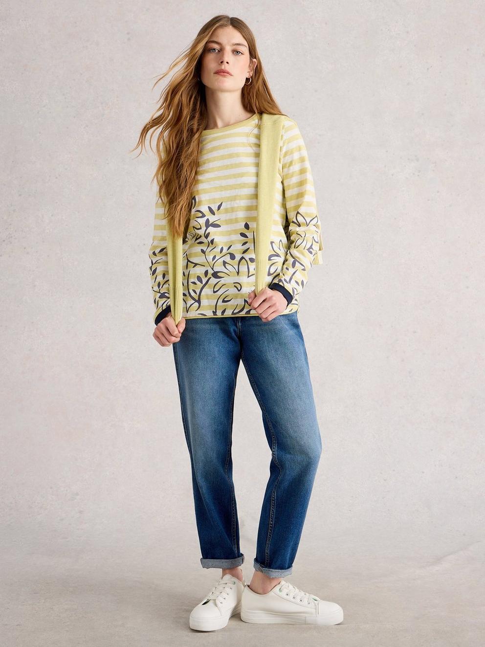 CLARA CREW NECK LONG SLEEVE TEE in CHART MLT - MODEL FRONT