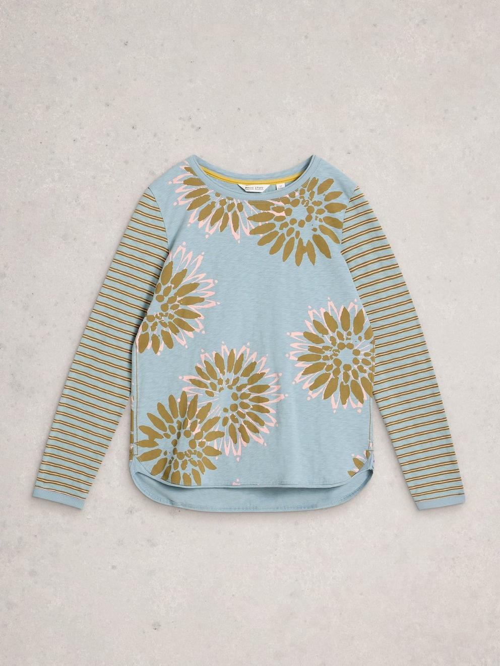 CLARA CREW NECK LONG SLEEVE TEE in DUS GREEN - FLAT FRONT