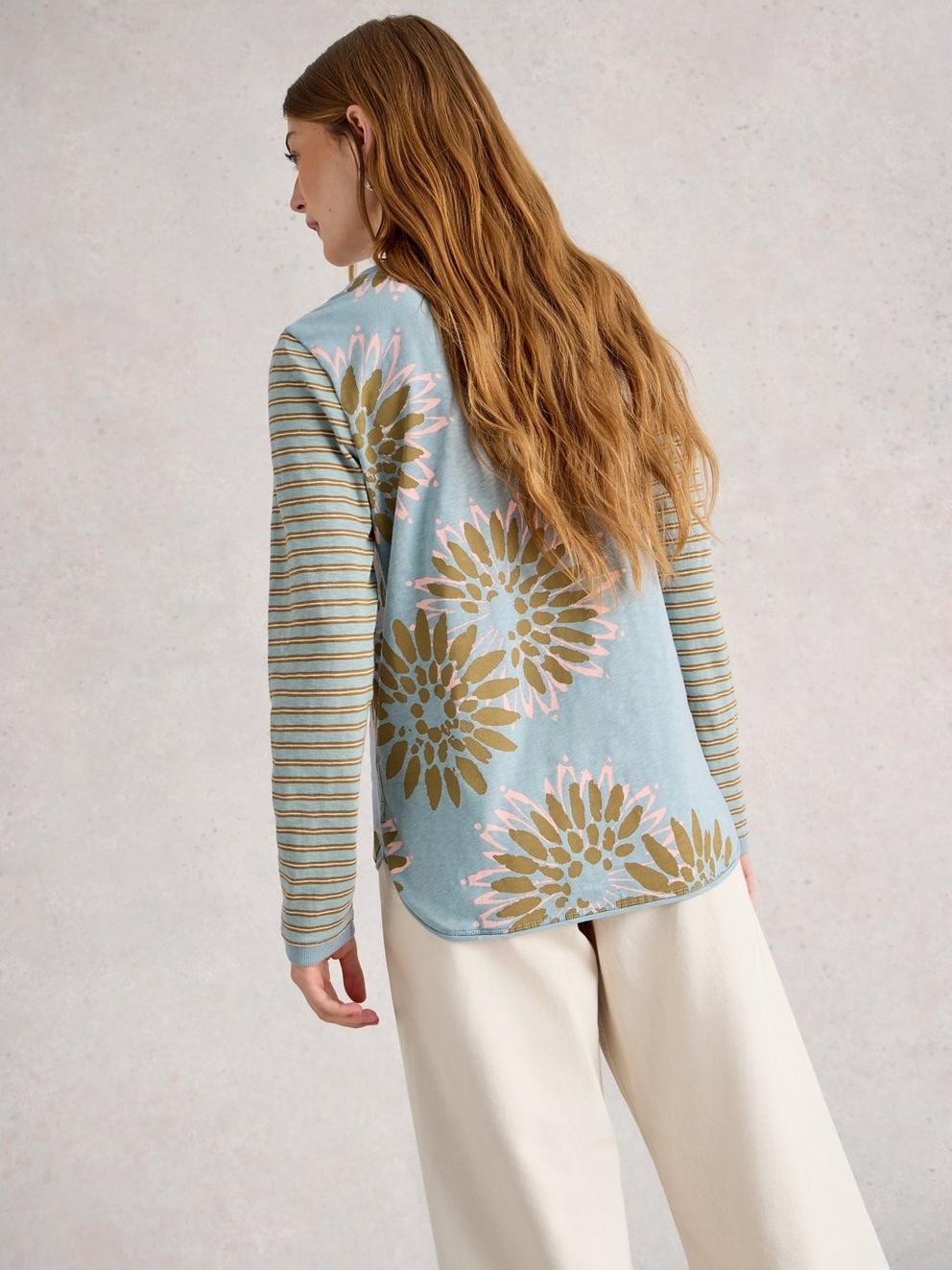 CLARA CREW NECK LONG SLEEVE TEE in DUS GREEN - MODEL BACK