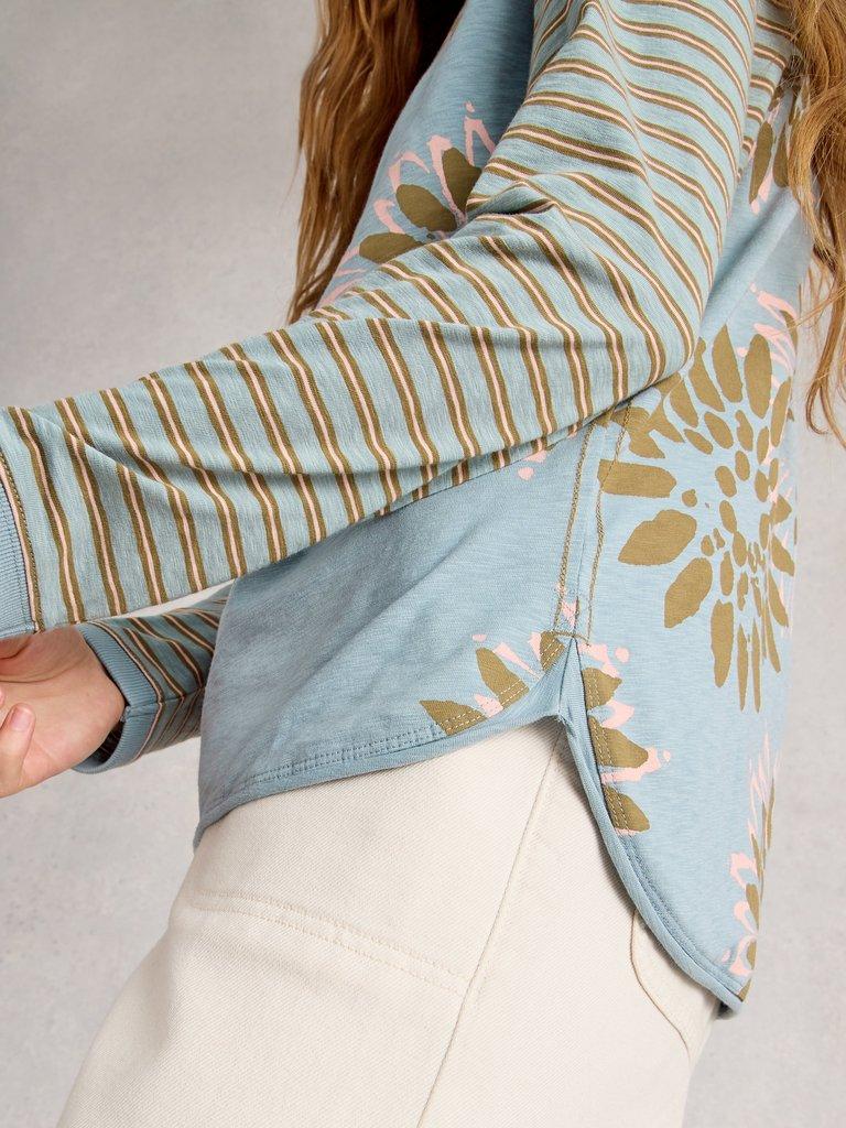 CLARA CREW NECK LONG SLEEVE TEE in DUS GREEN - MODEL DETAIL