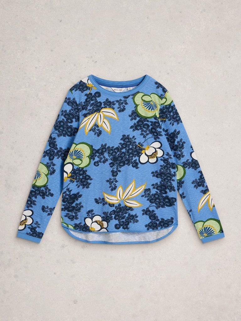 CLARA CREW NECK LONG SLEEVE TEE in MID BLUE - FLAT FRONT