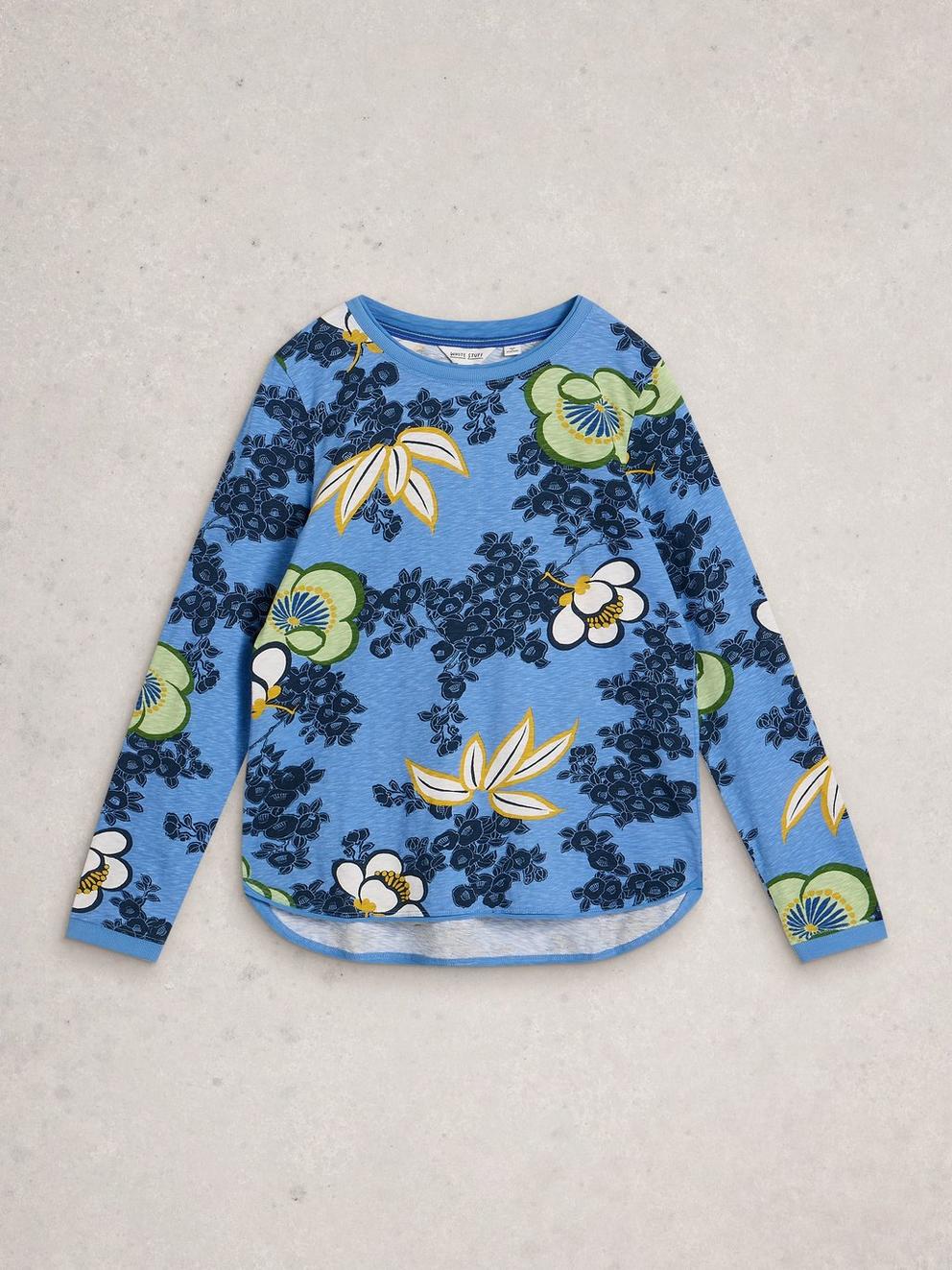 CLARA CREW NECK LONG SLEEVE TEE in MID BLUE - FLAT FRONT