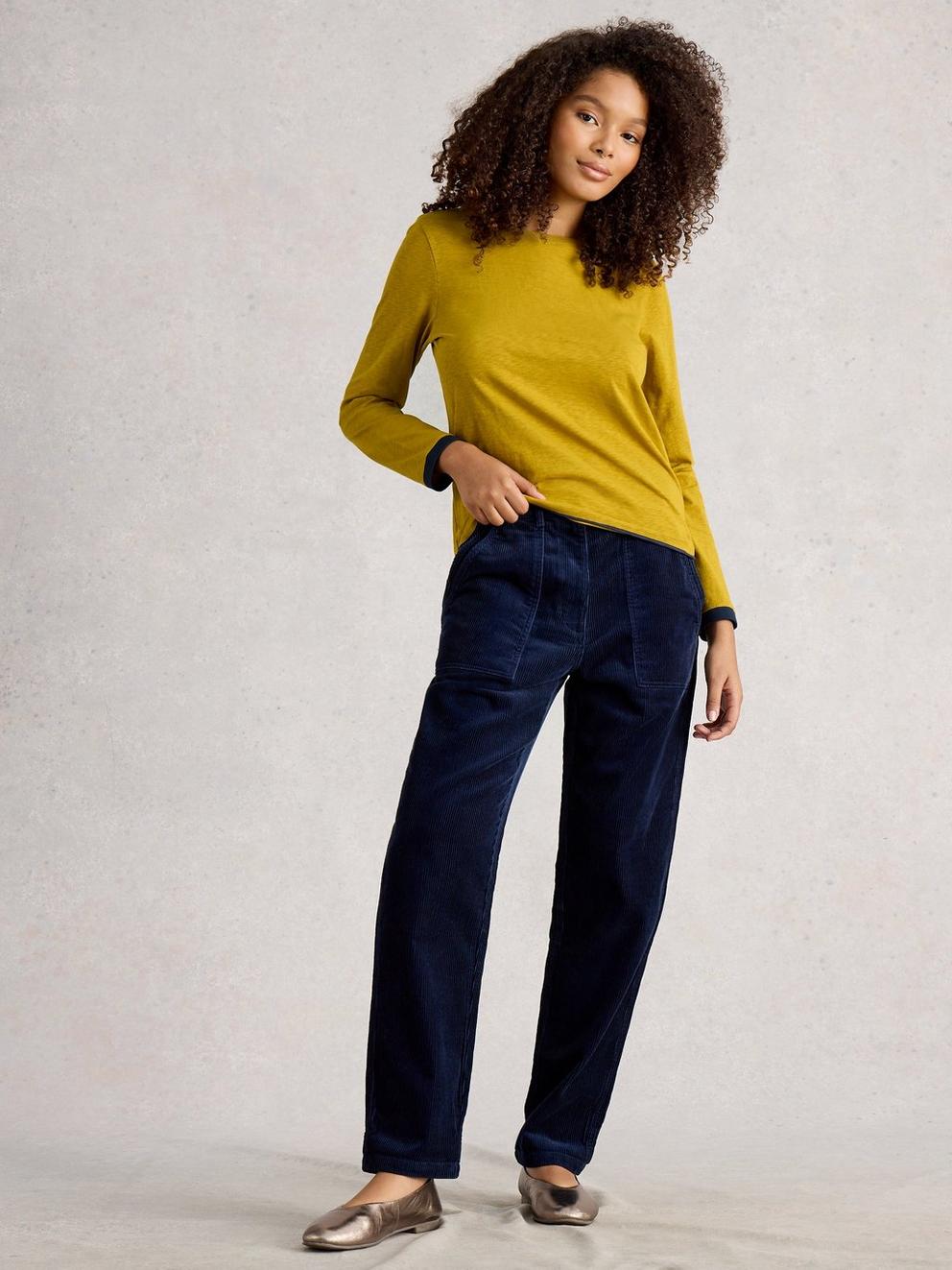 CLARA CREW NECK LONG SLEEVE TEE in MID CHART - MODEL FRONT