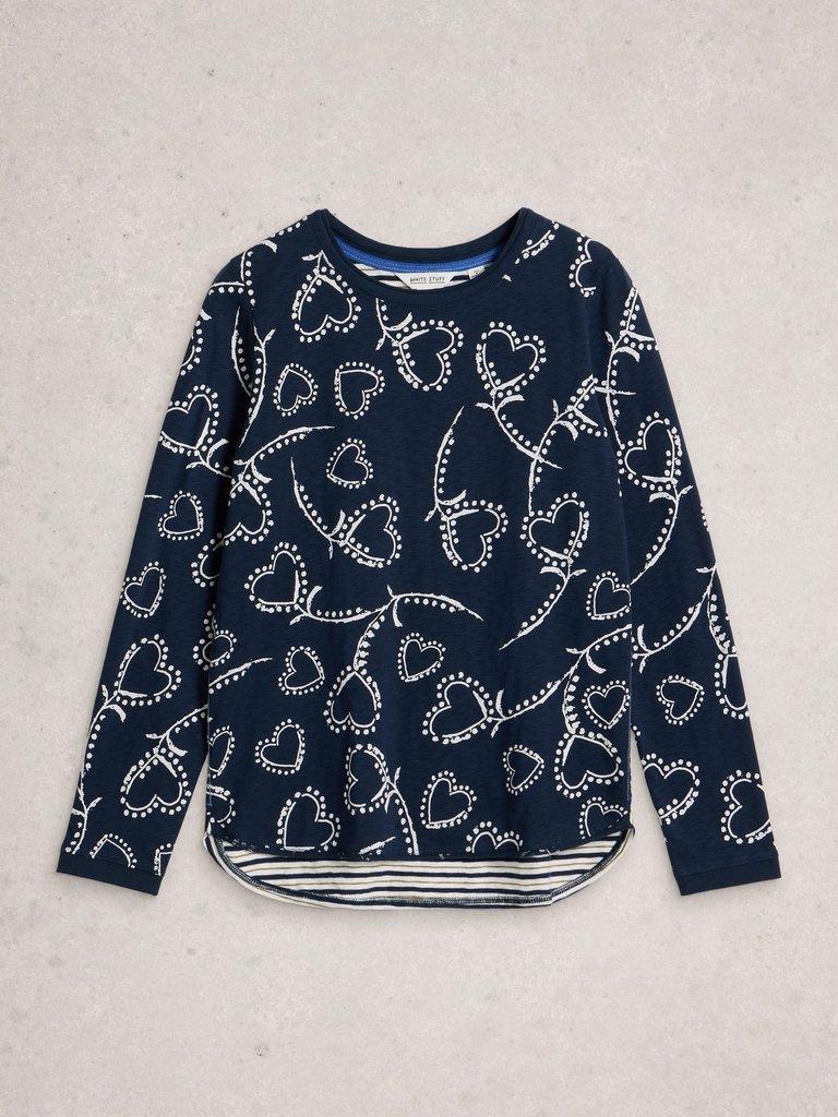 CLARA CREW NECK LONG SLEEVE TEE in NAVY MULTI - FLAT FRONT