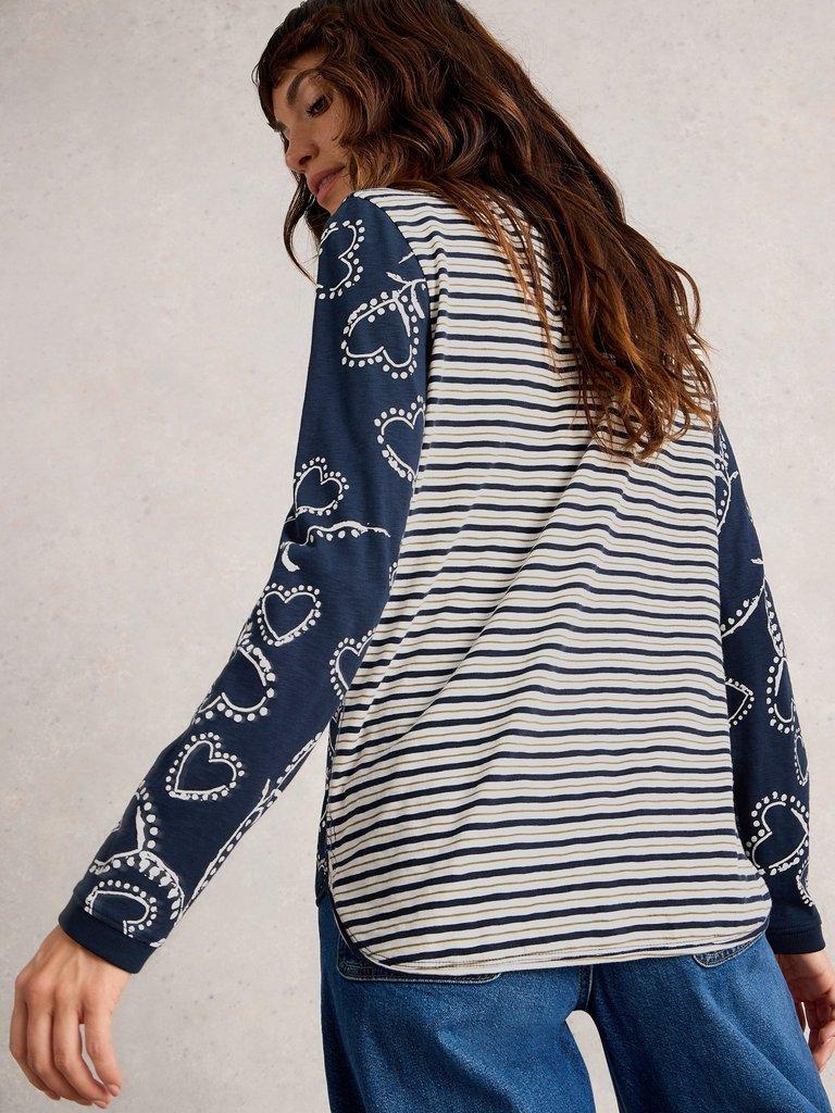 CLARA CREW NECK LONG SLEEVE TEE in NAVY MULTI - MODEL BACK