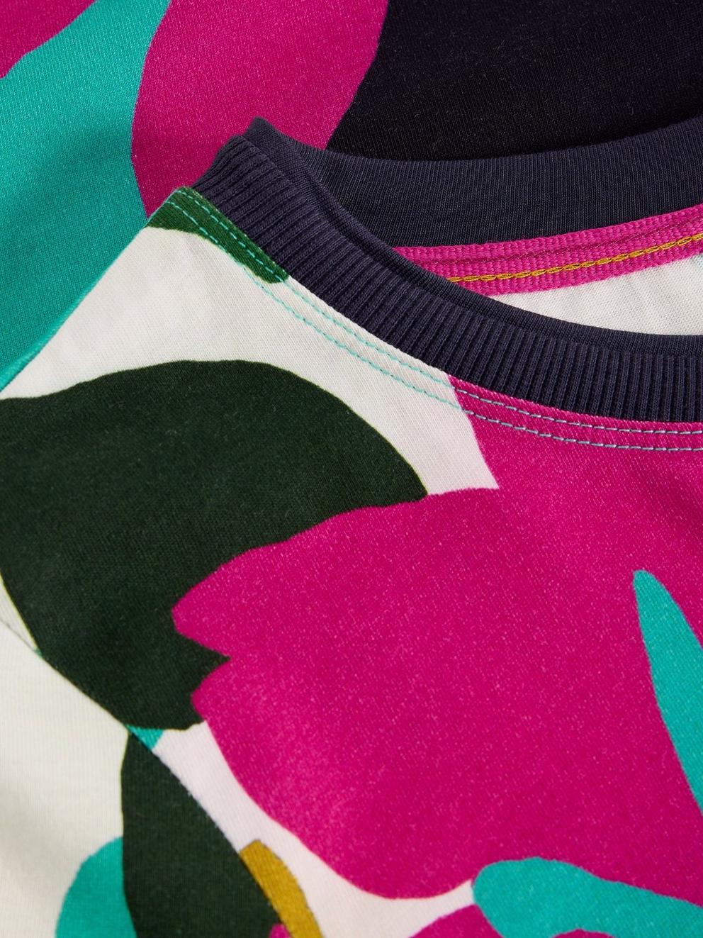 CLARA CREW NECK LONG SLEEVE TEE in PINK MLT - FLAT DETAIL