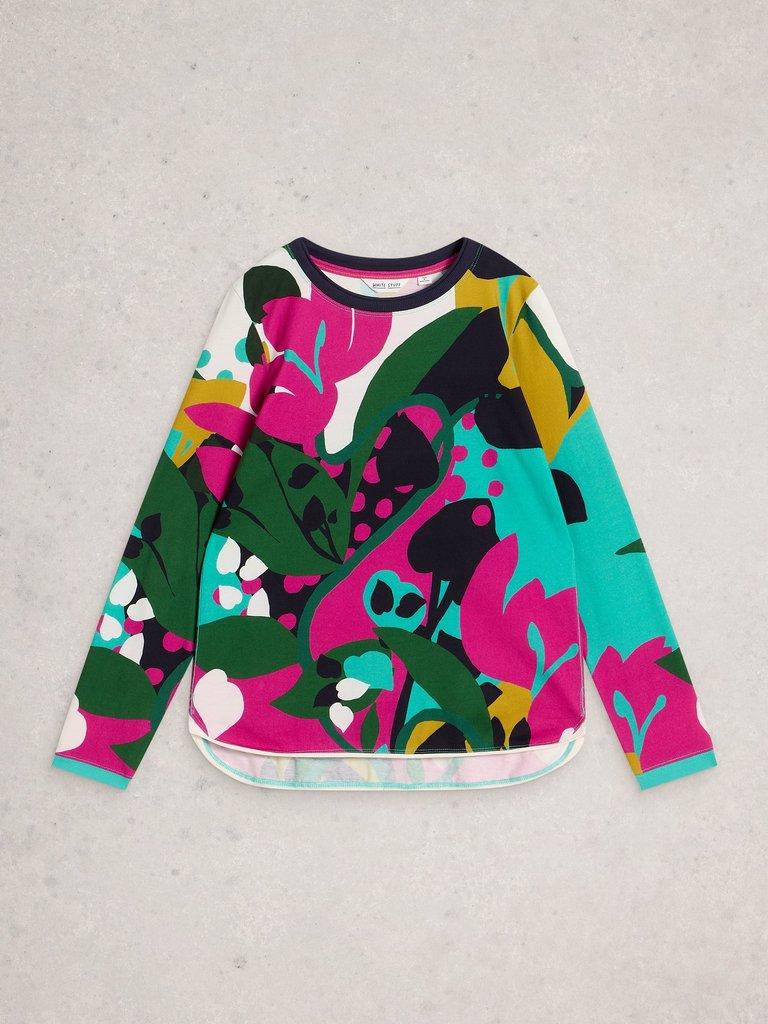 CLARA CREW NECK LONG SLEEVE TEE in PINK MLT - FLAT FRONT