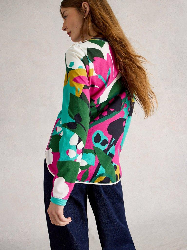 CLARA CREW NECK LONG SLEEVE TEE in PINK MLT - MODEL BACK