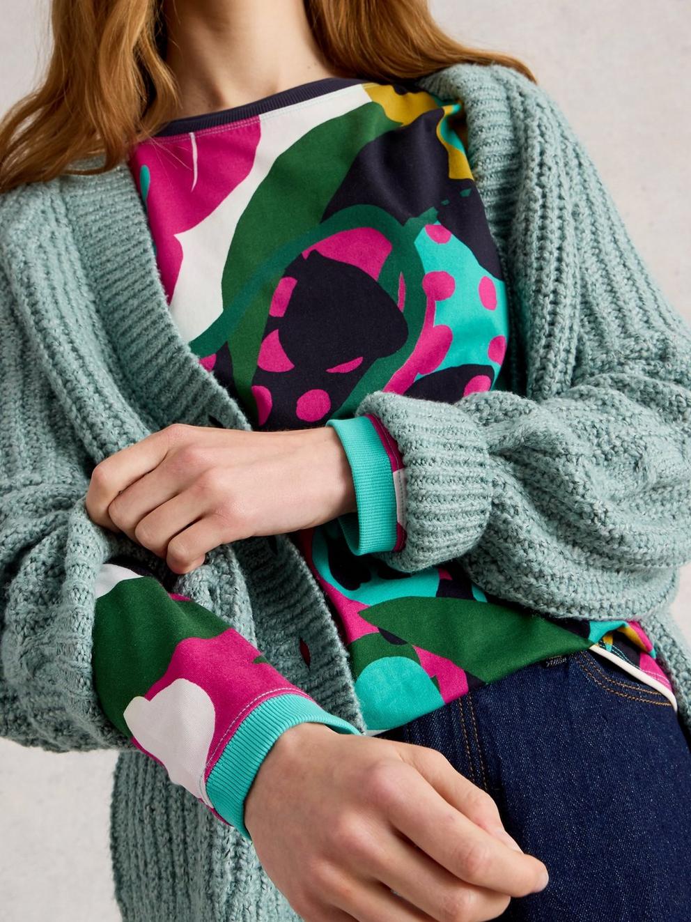 CLARA CREW NECK LONG SLEEVE TEE in PINK MLT - MODEL DETAIL