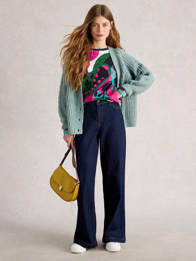 CLARA CREW NECK LONG SLEEVE TEE in PINK MLT - MODEL FRONT