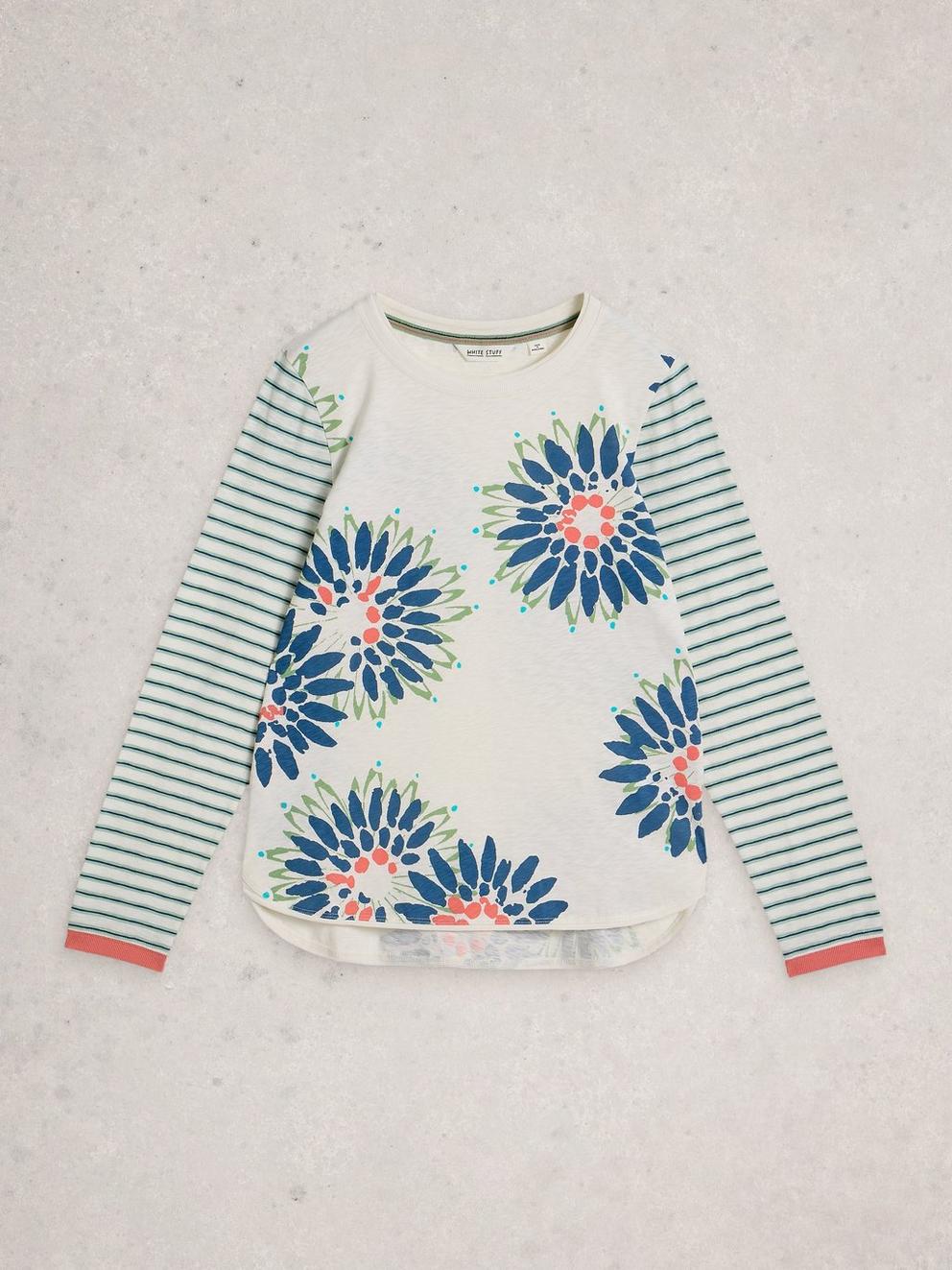 CLARA CREW NECK LONG SLEEVE TEE in WHITE MLT - FLAT FRONT