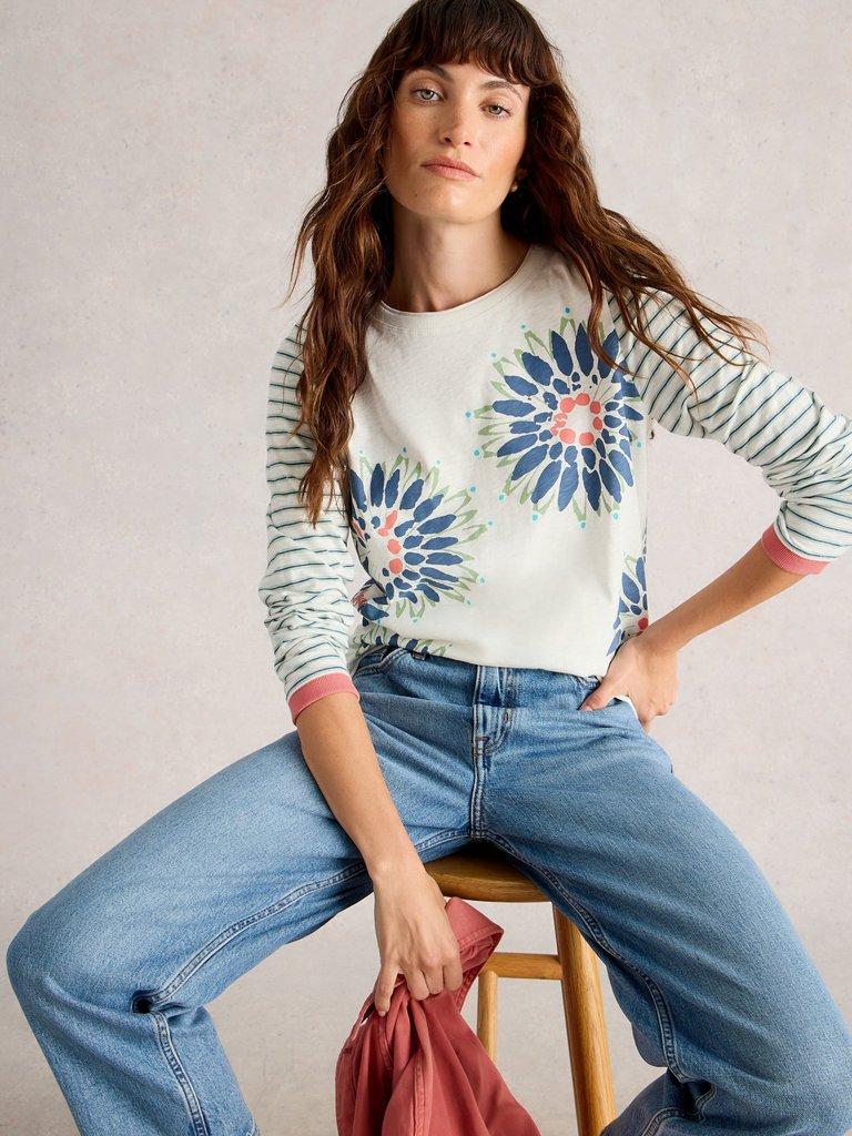 CLARA CREW NECK LONG SLEEVE TEE in WHITE MLT - LIFESTYLE