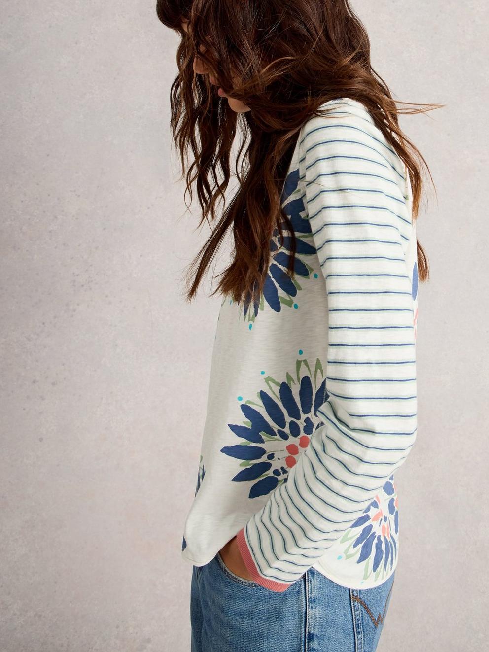 CLARA CREW NECK LONG SLEEVE TEE in WHITE MLT - MODEL DETAIL