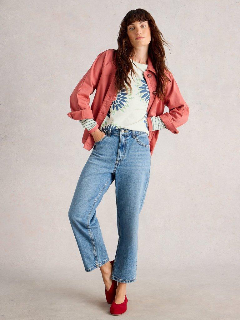 CLARA CREW NECK LONG SLEEVE TEE in WHITE MLT - MODEL FRONT