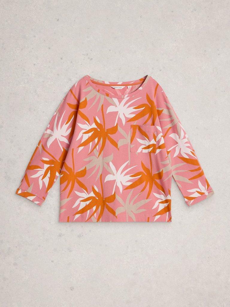 DEMI DOLMAN MID SLEEVE TOP in CORAL MLT - FLAT FRONT