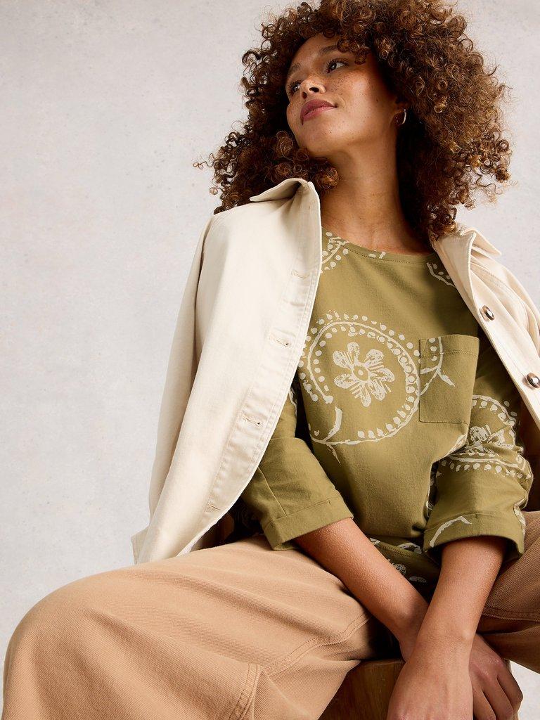 DEMI DOLMAN MID SLEEVE TOP in GREEN PR - LIFESTYLE