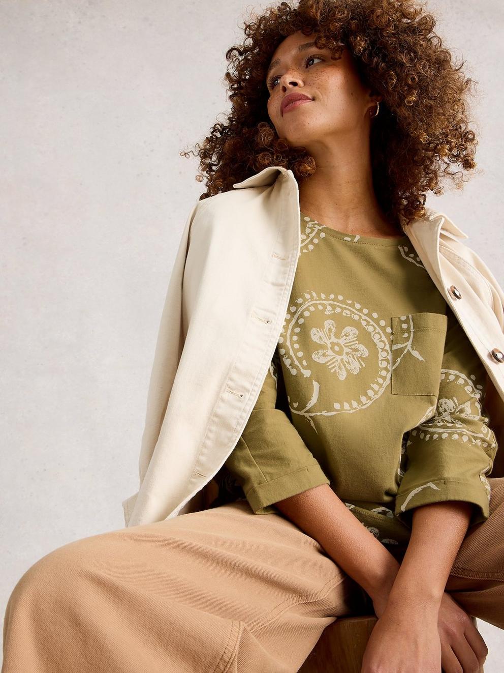 DEMI DOLMAN MID SLEEVE TOP in GREEN PR - LIFESTYLE