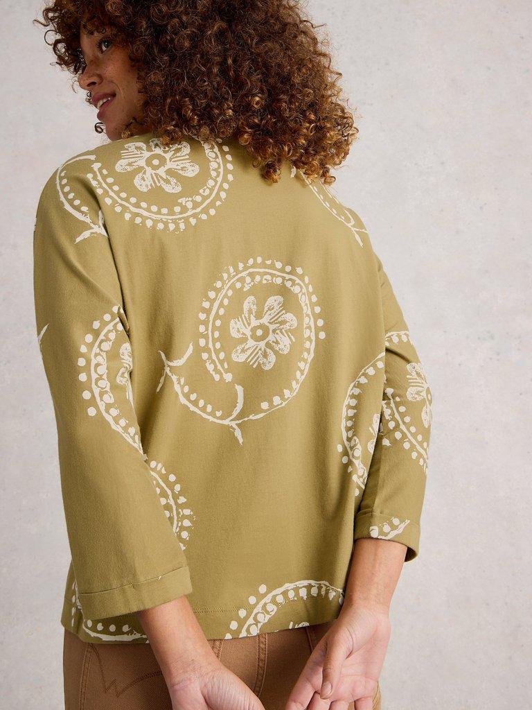 DEMI DOLMAN MID SLEEVE TOP in GREEN PR - MODEL BACK