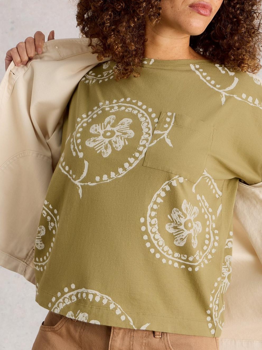 DEMI DOLMAN MID SLEEVE TOP in GREEN PR - MODEL DETAIL