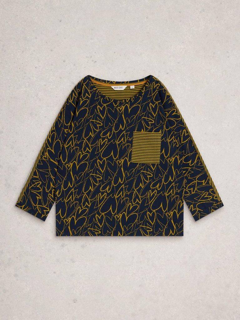 DEMI DOLMAN V NECK TOP in NAVY MULTI - FLAT FRONT