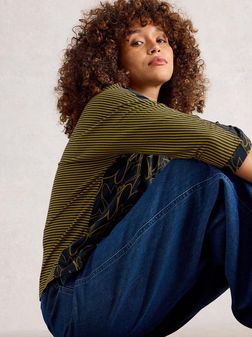 DEMI DOLMAN MID SLEEVE TOP in NAVY MULTI - LIFESTYLE