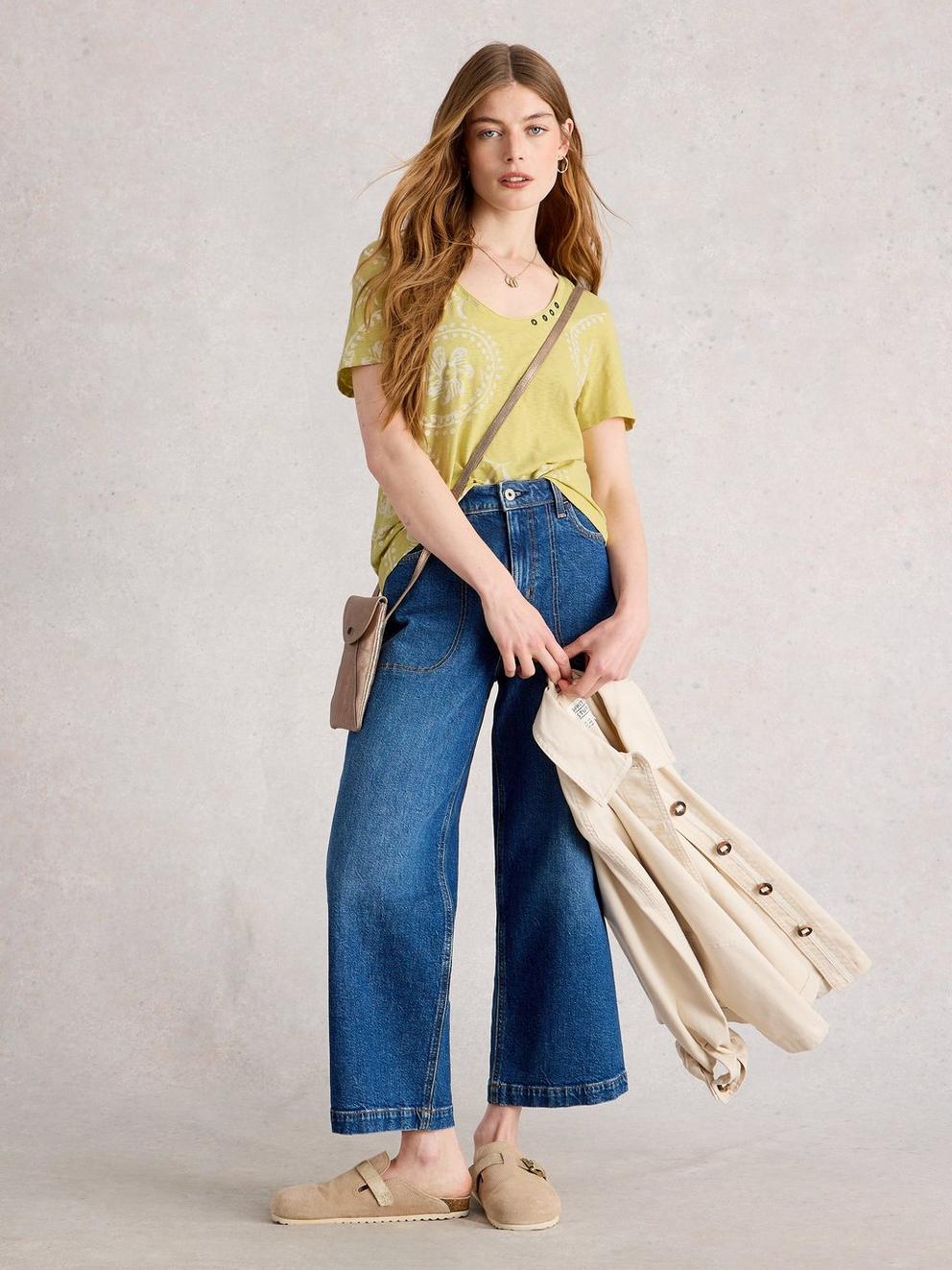 NADIA SWOOP NECK TEE in YELLOW MLT - MODEL FRONT