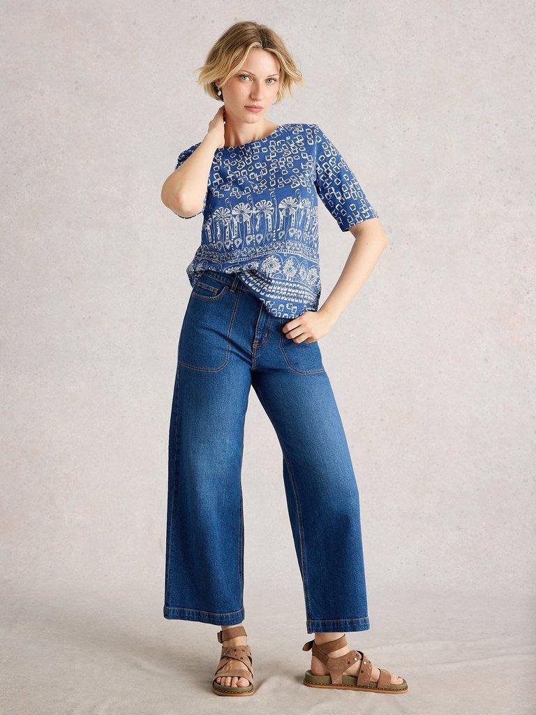 WEAVER CREW NECK TEE in BLUE PR - MODEL FRONT