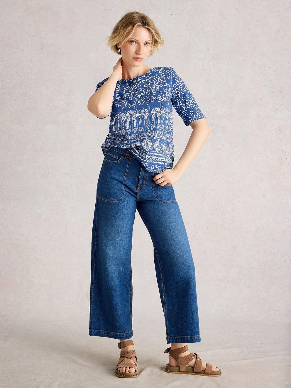 WEAVER CREW NECK TEE in BLUE PR - MODEL FRONT