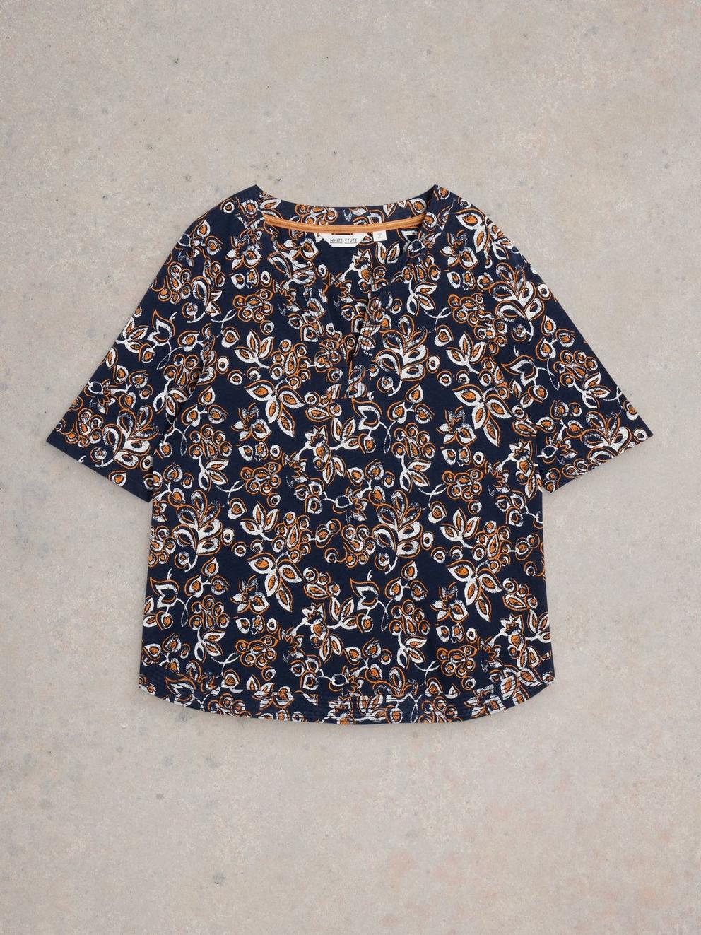 WEAVER NOTCH NECK TEE in NAVY PR - FLAT FRONT
