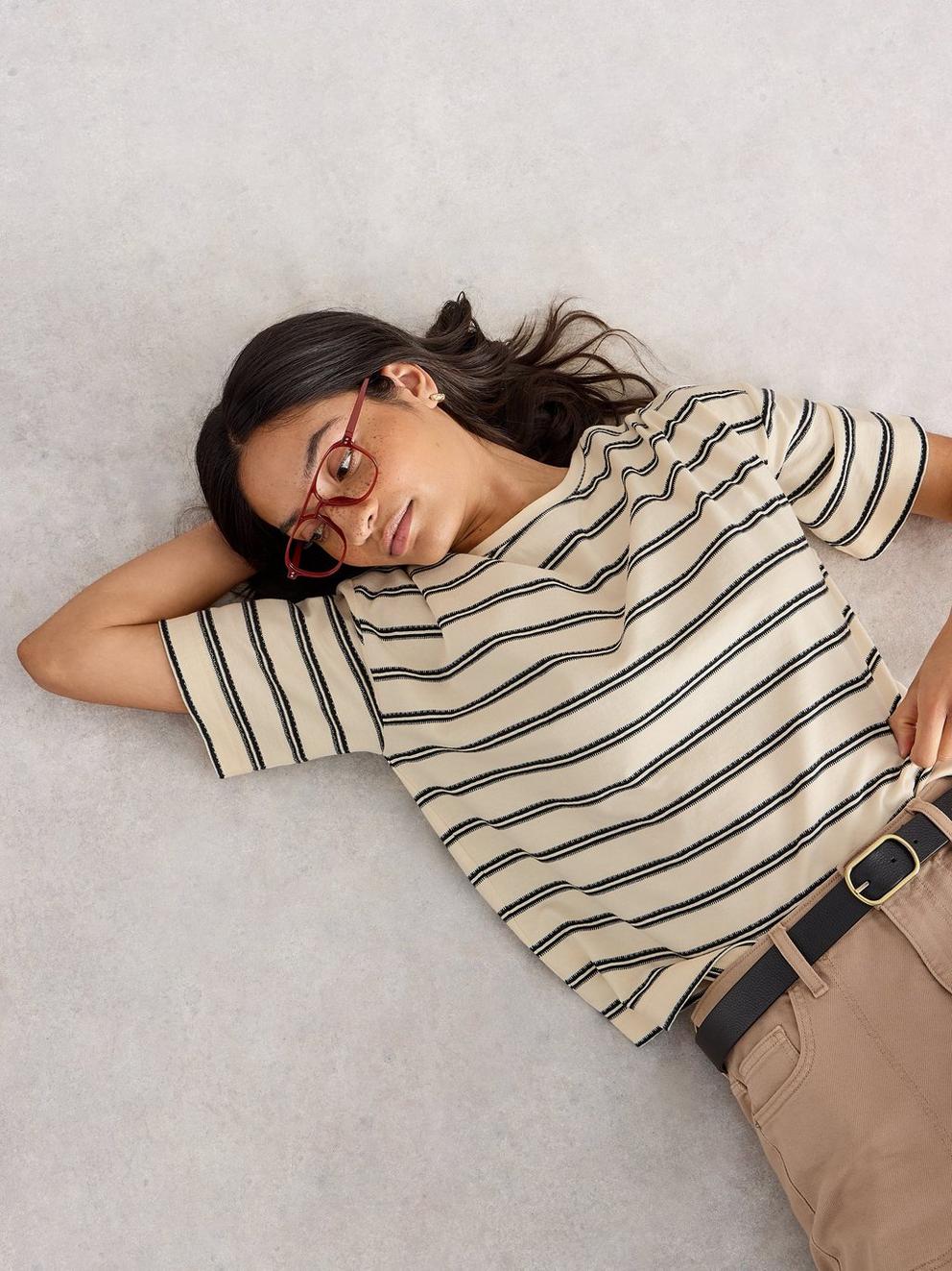KATYA STRIPE TEE in IVORY MLT - LIFESTYLE