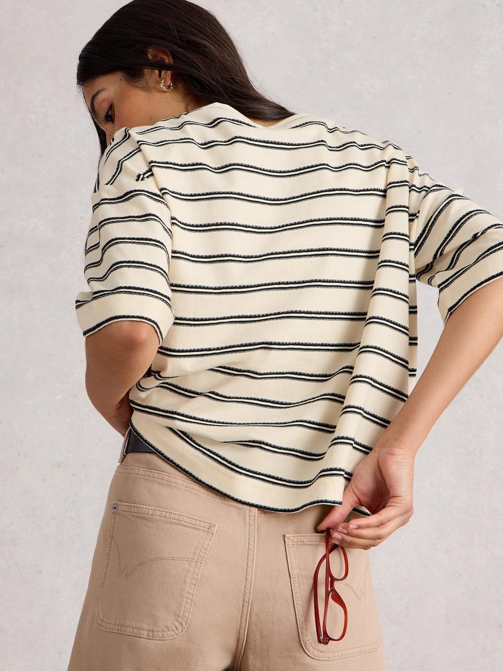 KATYA STRIPE TEE in IVORY MLT - MODEL BACK