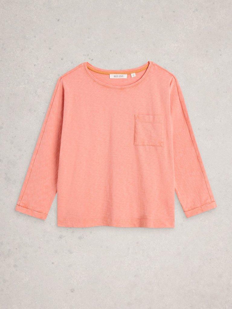 DEMI DOLMAN CREW NECK TOP in MID CORAL - FLAT FRONT