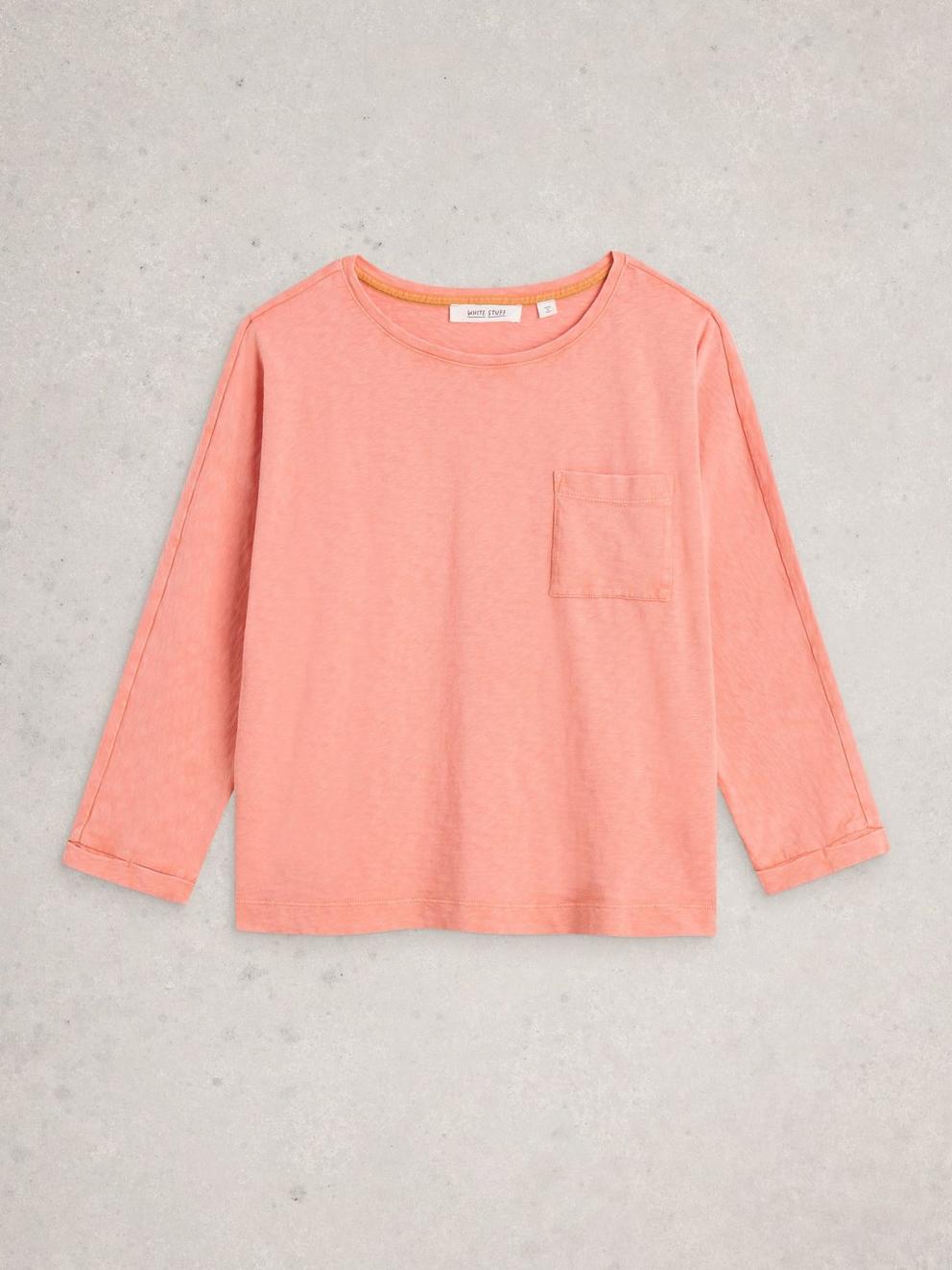 DEMI DOLMAN CREW NECK TOP in MID CORAL - FLAT FRONT