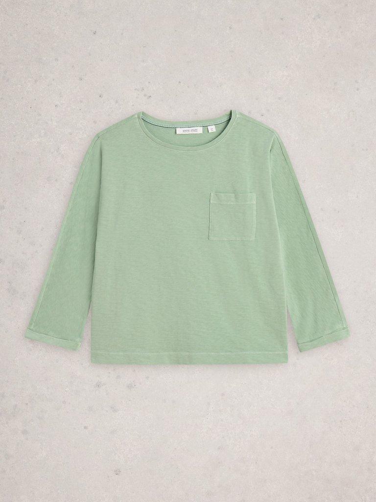 DEMI DOLMAN CREW NECK TOP in MID GREEN - FLAT FRONT