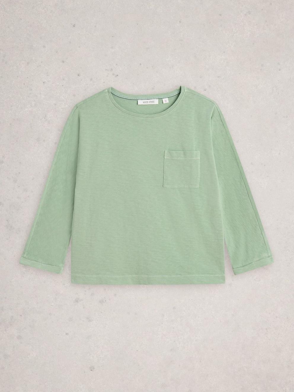 DEMI DOLMAN CREW NECK TOP in MID GREEN - FLAT FRONT