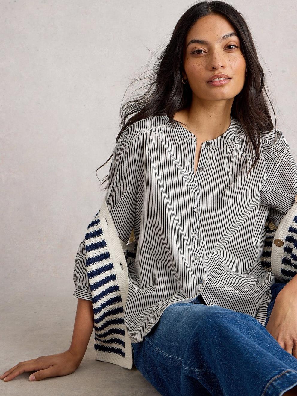 STRIPE MIX SHIRT in WHITE MLT - LIFESTYLE