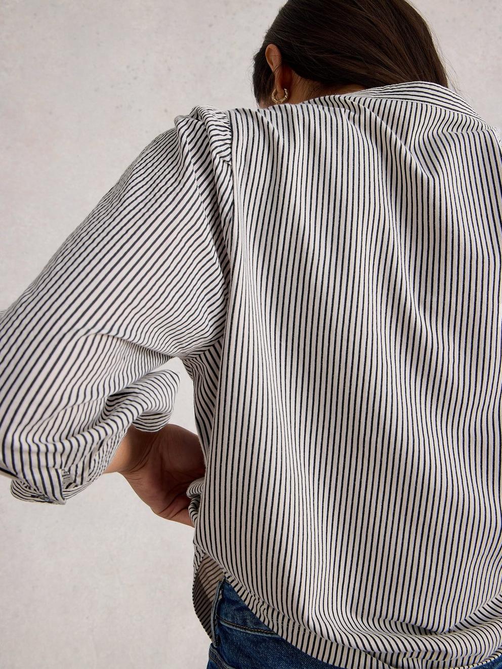 STRIPE MIX SHIRT in WHITE MLT - MODEL BACK