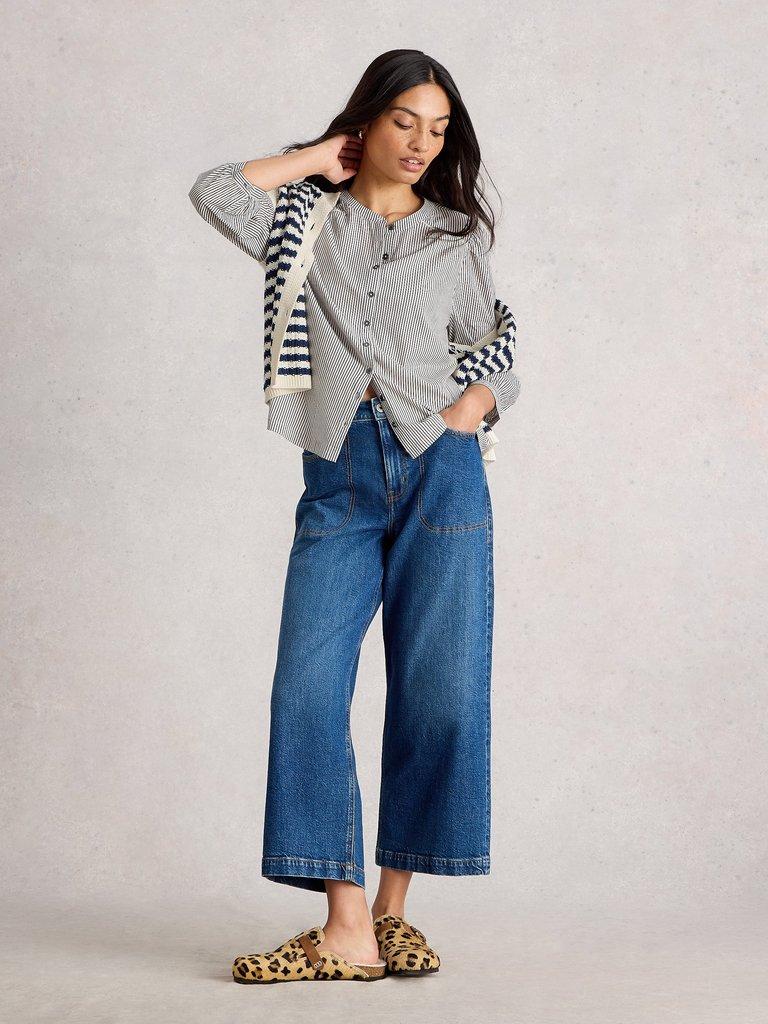 STRIPE MIX SHIRT in WHITE MLT - MODEL FRONT