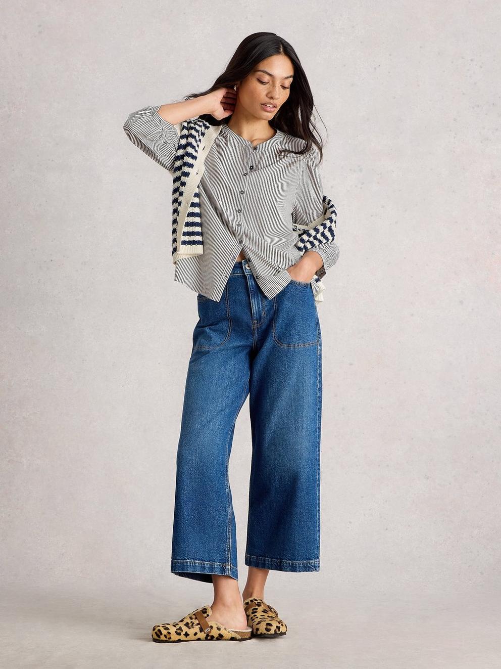 STRIPE MIX SHIRT in WHITE MLT - MODEL FRONT