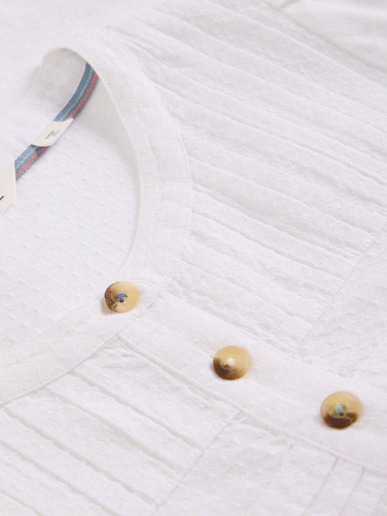 ISLA HALF BUTTON TOP in BRIL WHITE - FLAT DETAIL